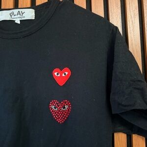 Comme des Garcons PLAY Black Tee with Red Heart Accents